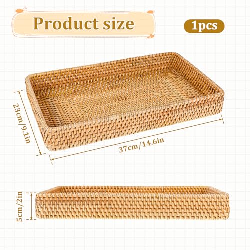 SynHHergyx Wicker Storage Basket Rattan Tray Rectangular Wicker Basket Decorative Serving Tray Fruit Baskets Food Serving Holders Woven Baskets for Storage Home Kitchen Restaurant Decor 146 x 9 x 2 inches - Image 3