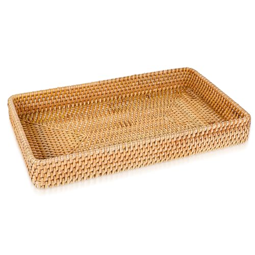 SynHHergyx Wicker Storage Basket Rattan Tray Rectangular Wicker Basket Decorative Serving Tray Fruit Baskets Food Serving Holders Woven Baskets for Storage Home Kitchen Restaurant Decor 146 x 9 x 2 inches - Image 1