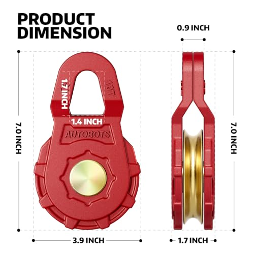 AUTOBOTS Snatch Block (22046LBS Work Load Limit) for Winch Recovery,Heavy Duty Forged Steel Snatch Block Pulley for Truck, UTV, ATV Red - Image 3