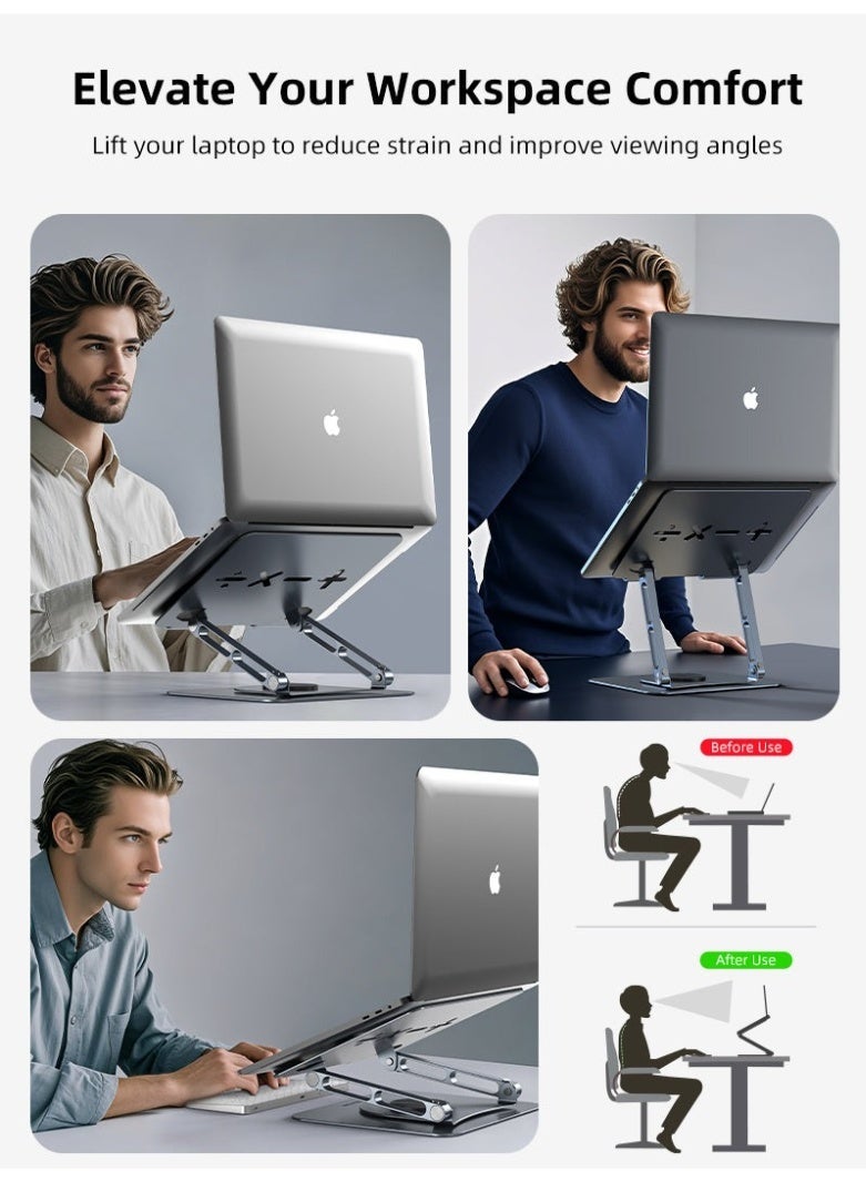 CABLETIME Adjustable 360° Swivel Laptop Stand | Rotating Aluminium Desk Holder with Ergonomic Height Adjustment, Foldable Portable Riser | 11-17 Inch Laptops - Image 5