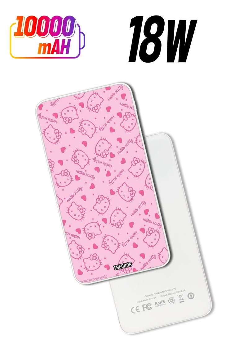 Theodor 10,000 mAh Super Fast Charging Ultra Compact Power Bank with Quick Charge & Power Delivery, Portable Charger For iPhone and Android Hello Kitty Tags - Image 1