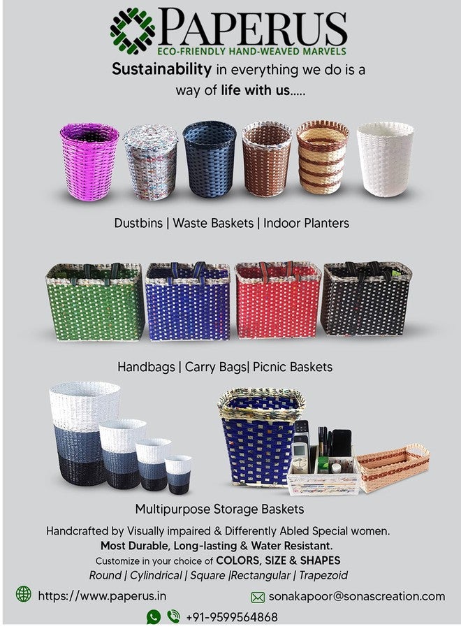 Sonas Creation Paperus, Standard Size 11 Inch Tall, 10 Liter, Black, Pull Out Cover Waste Basket, Dustbin with Lid, Trashcan, Paper Bin, Eco-friendly, Handmade, of Paper Ropes - Image 5