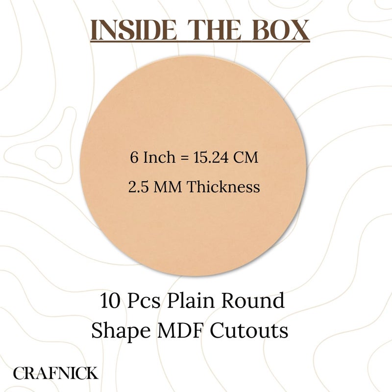 CRAFNICK® Round MDF Boards for Art and Craft 6 Inch - 2.5mm | Plain MDF Cutouts | Unfinished Round Wood Slices for Resin Art, Lippan, Mandala Painting | DIY Craft Materials Wooden | DIY Items (10) - Image 4