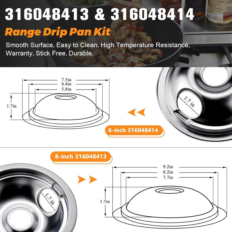 Blutoget مجموعة أواني تصريف المياه للمواقد 316048413 316048414 – بديل لمواقد Kenmore الكهربائية؛ تشمل 2 وعاء بقطر 6 بوصات و2 وعاء بقطر 8 بوصات (4 أواني في العبوة). - Image 2