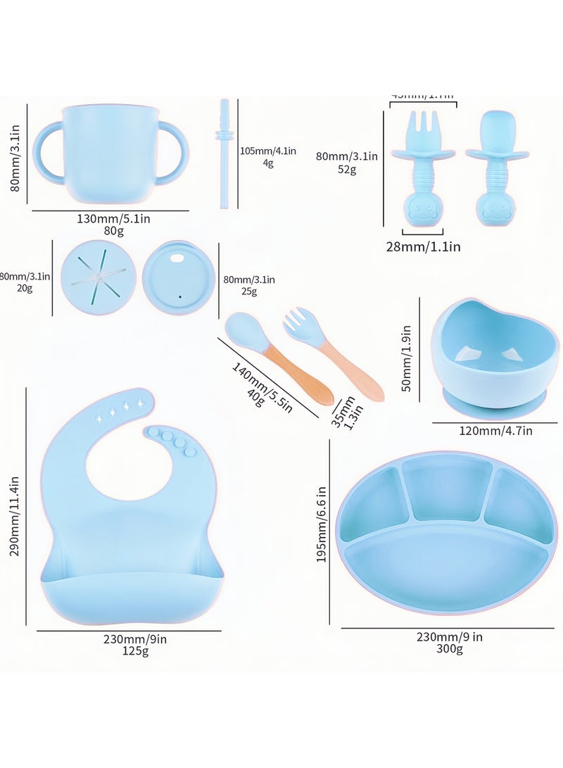loyal Baby Feeding Set, 9Pcs Silicone Baby Tableware Set with Suction Bowl, Divided Plate, Spoon and Fork Adjustable Bib Food Grade, Baby Weaning Set - Image 2