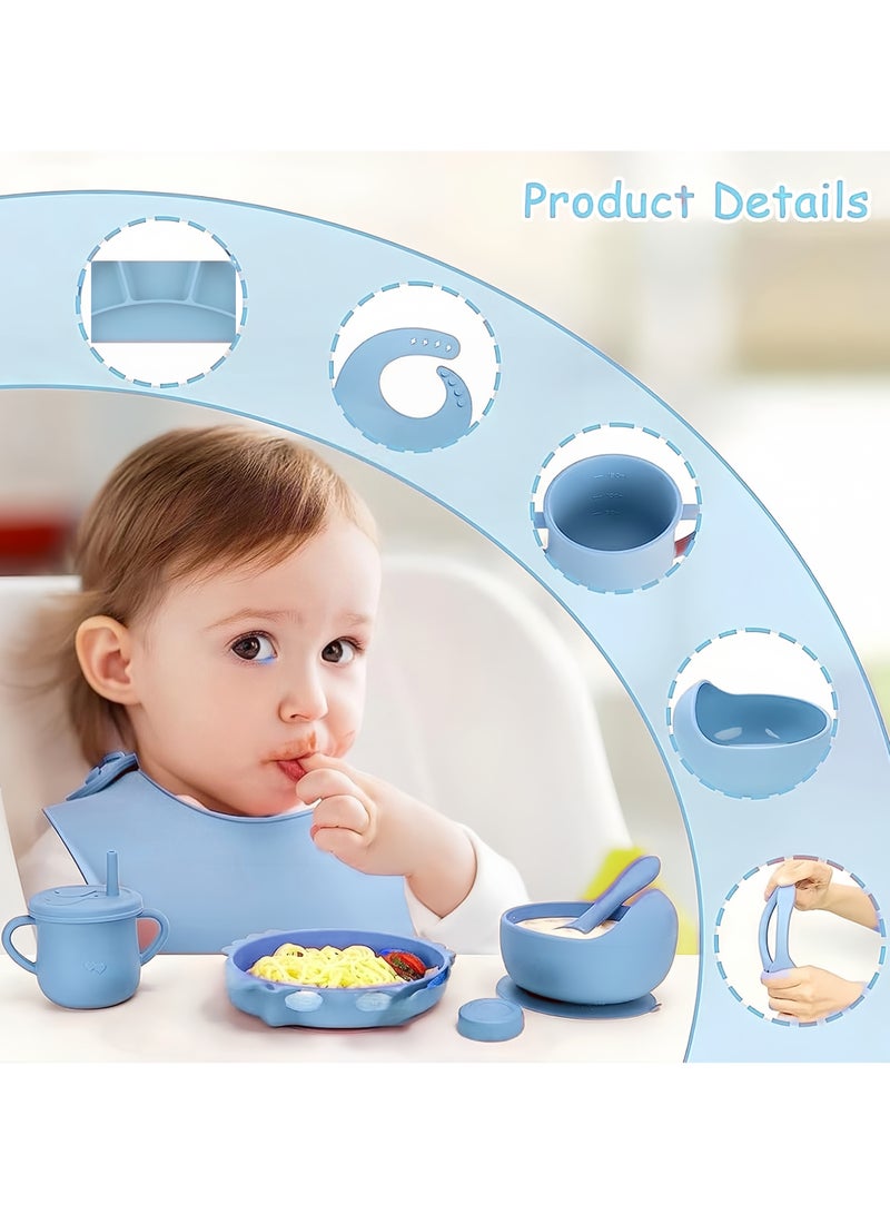 loyal Baby Feeding Set, 9Pcs Silicone Baby Tableware Set with Suction Bowl, Divided Plate, Spoon and Fork Adjustable Bib Food Grade, Baby Weaning Set - Image 3