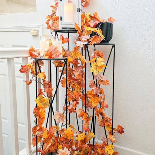 CQURE 5 Pack Fall Leaf Garland, Total 29.5Ft Artificial Fall Vines Autumn Garland Fall Maple Leaves Thanksgiving Decor for Home Wedding Fireplace Christmas - Image 3