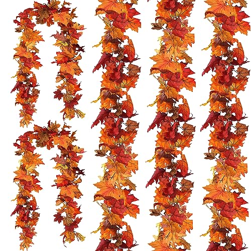 CQURE 5 Pack Fall Leaf Garland, Total 29.5Ft Artificial Fall Vines Autumn Garland Fall Maple Leaves Thanksgiving Decor for Home Wedding Fireplace Christmas - Image 1