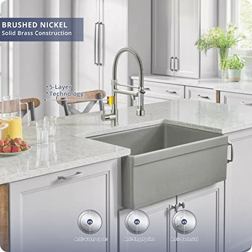 Fapully Pull Down Kitchen Faucet with Lock Sprayer,Single Handle Spring Stainless Steel Kitchen Sink Faucet Brushed Nickel - Image 2