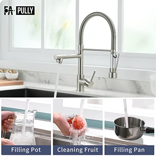Fapully Pull Down Kitchen Faucet with Lock Sprayer,Single Handle Spring Stainless Steel Kitchen Sink Faucet Brushed Nickel - Image 4