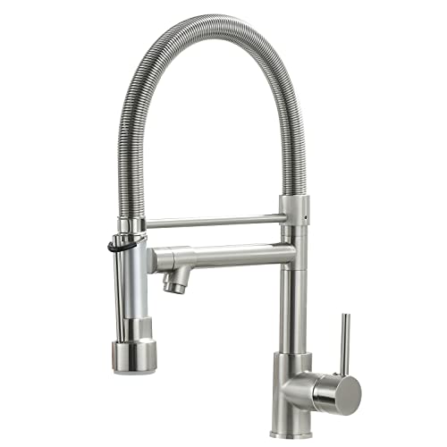Fapully Pull Down Kitchen Faucet with Lock Sprayer,Single Handle Spring Stainless Steel Kitchen Sink Faucet Brushed Nickel - Image 1