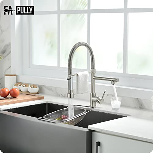 Fapully Pull Down Kitchen Faucet with Lock Sprayer,Single Handle Spring Stainless Steel Kitchen Sink Faucet Brushed Nickel - Image 3