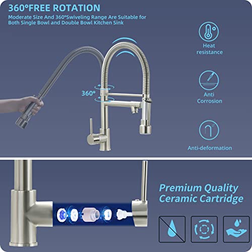 Fapully Pull Down Kitchen Faucet with Lock Sprayer,Single Handle Spring Stainless Steel Kitchen Sink Faucet Brushed Nickel - Image 5