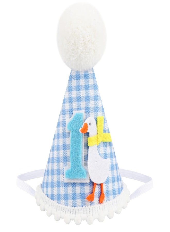 Pinsit One Silly Goose First Birthday Hat, Silly Goose 1st Birthday Party Hat for Boys, Blue Gingham Party Decorations(Blue) - Image 1