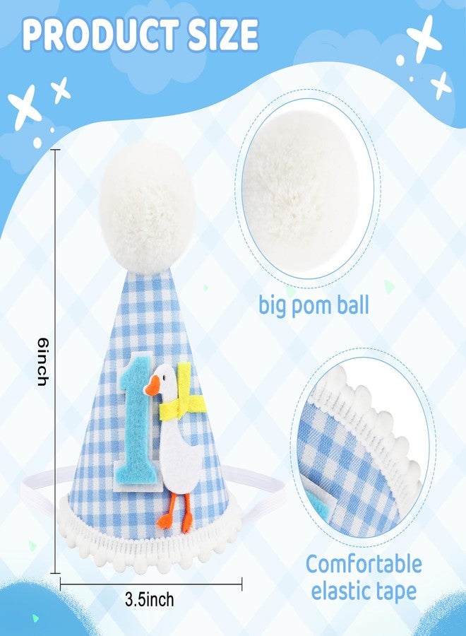 Pinsit One Silly Goose First Birthday Hat, Silly Goose 1st Birthday Party Hat for Boys, Blue Gingham Party Decorations(Blue) - Image 2