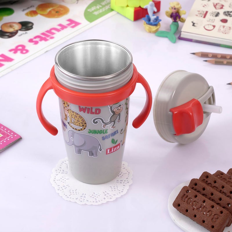 Nabhya Snoozy Stainless Steel Water Sipper Bottle, BPA-Free Multi Cartoon Design Baby Sipper Kids Water Bottle with Straw and Both Side Handle Sipper Bottle for Kids (White) - Image 1