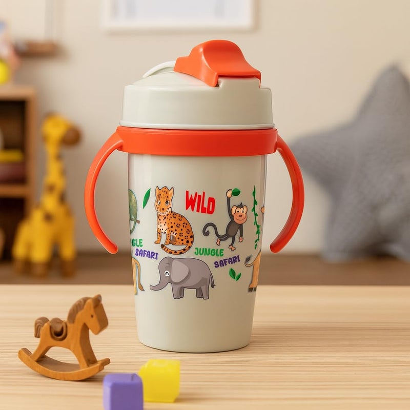 Nabhya Snoozy Stainless Steel Water Sipper Bottle, BPA-Free Multi Cartoon Design Baby Sipper Kids Water Bottle with Straw and Both Side Handle Sipper Bottle for Kids (White) - Image 4