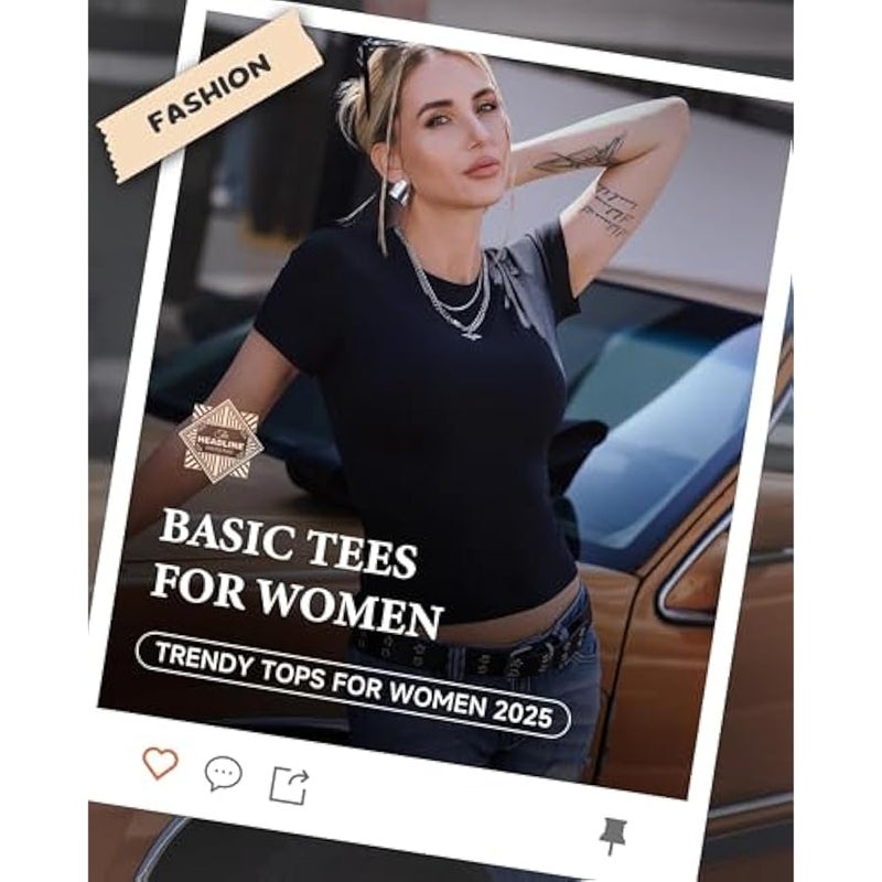 عربست تي شيرت بيسيك للنساء برقبة دائرية ضيقة واكمام قصيرة وقصة ضيقة Y2K لطيف وعصري صيفي للنساء والفتيات المراهقات 2025 - Image 2