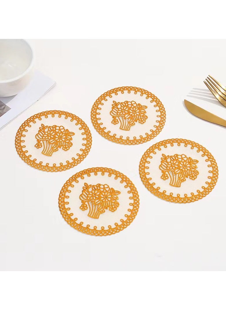 BenQuand Lace PVC Golden Plastic Coaster, Bowl Coaster Cloth Gold Placemats Coffee Cup Mat Coaster  Suitable for Wedding Parties  4 inch  - Image 1