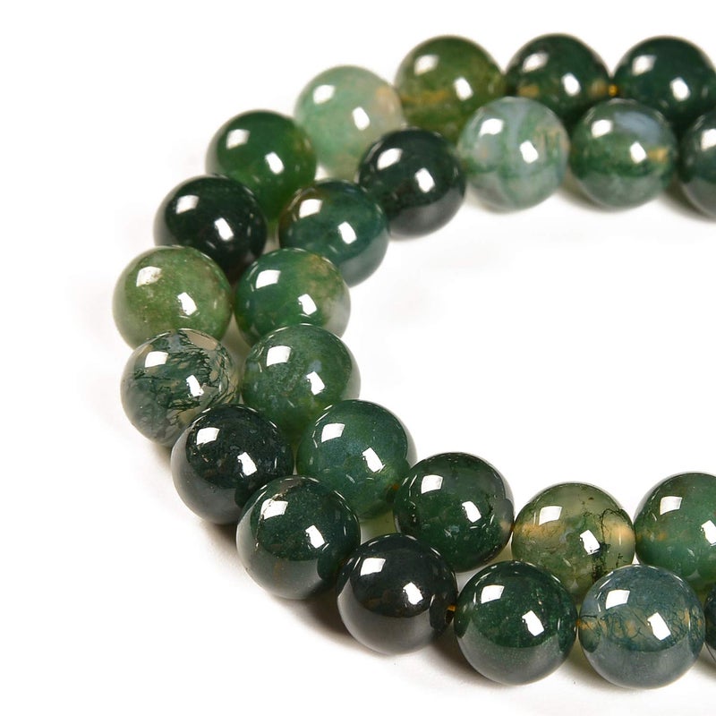 Nancybeads 45pcs 8mm Natural Green Moss Agate Gemstone Round Spacer Loose Stone Beads for Jewelry Making 15.5" 1 Strand (Green Moss Agate, 8mm 45Beads) - Image 1