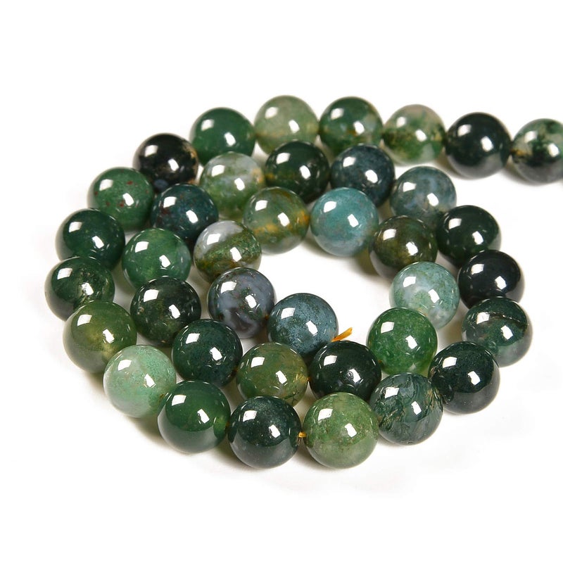 Nancybeads 45pcs 8mm Natural Green Moss Agate Gemstone Round Spacer Loose Stone Beads for Jewelry Making 15.5" 1 Strand (Green Moss Agate, 8mm 45Beads) - Image 2