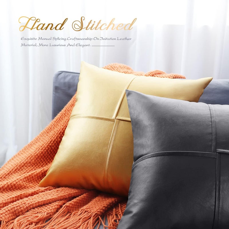 BRAWARM Faux Leather Throw Pillow Covers 20 X 20 Inches, Gray Leather Pillow Covers Pack of 2, Hand Stitched Leather Decorative Throw Pillows for Couch Sofa Bed Living Room Home Garden - Image 5