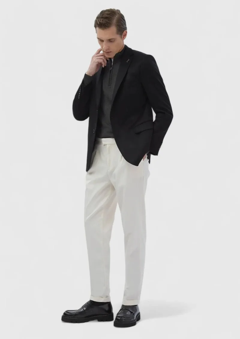 رامسي جاكيت أسود سادة بقصة عادية مصنوع من الكشمير بنسبة 100%