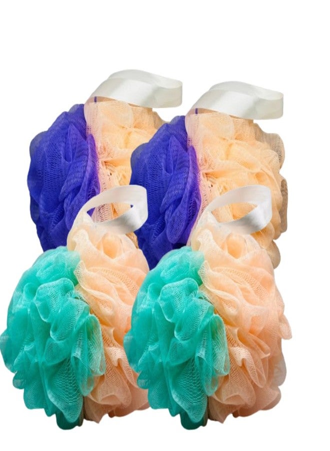 RAPIDO-Premium Dual-Color Loofah Set - 55g/ piece (4-Pack) - Unique Fruity Inspired Design-(Blue, peach and turquoise, Pack of 4) - Image 1