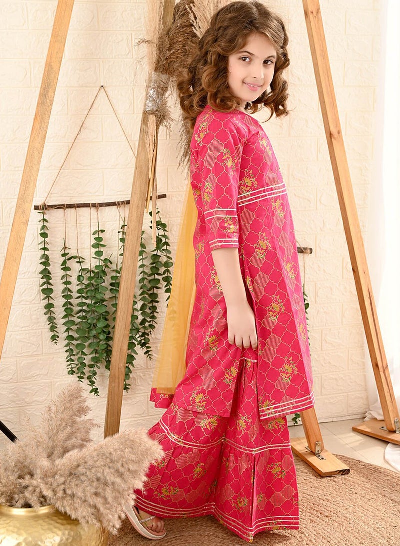 Bonkids Girls Pure Cotton Kurta with Trousers & With Dupatta - Image 3