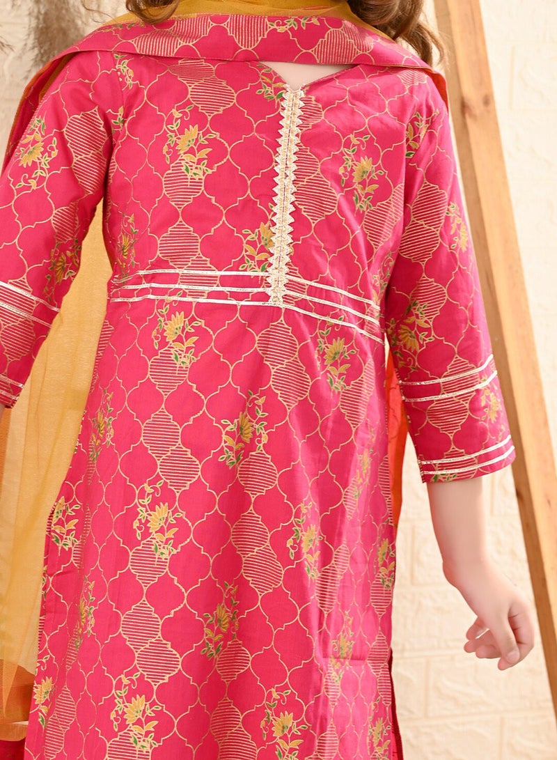 Bonkids Girls Pure Cotton Kurta with Trousers & With Dupatta - Image 2