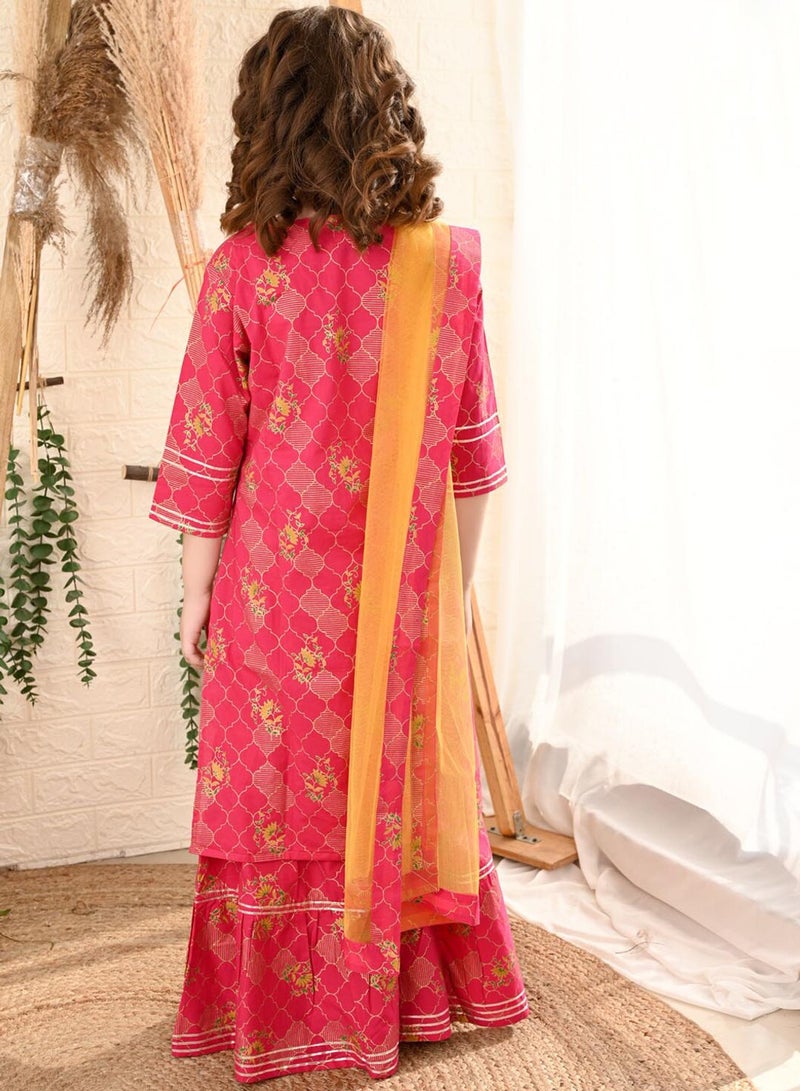 Bonkids Girls Pure Cotton Kurta with Trousers & With Dupatta - Image 4