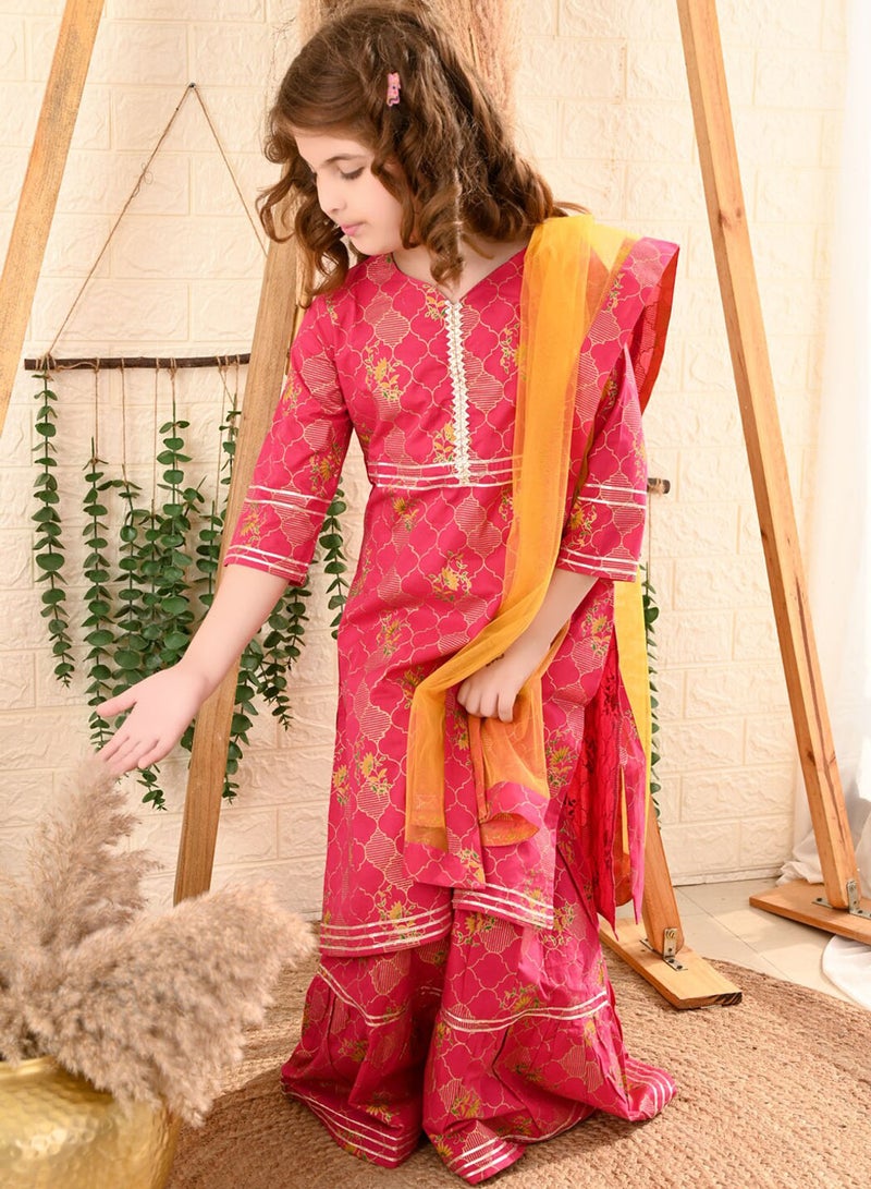 Bonkids Girls Pure Cotton Kurta with Trousers & With Dupatta - Image 5