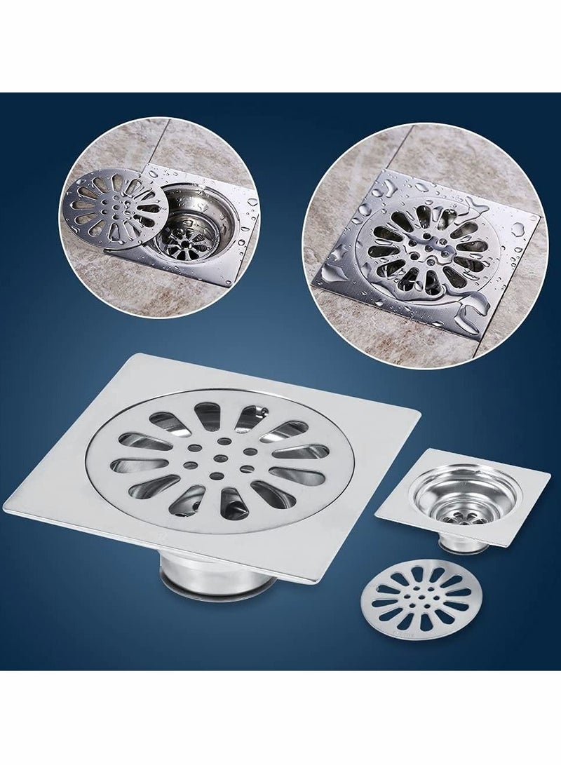 Excefore Stainless Steel Square Anti-odor Floor Drain, Anti-odor Anti-clogging Bathroom Floor Drain with Removable Strainer Cover, Anti-Clogging for Kitchen, Washroom, Garage Basement - Image 3