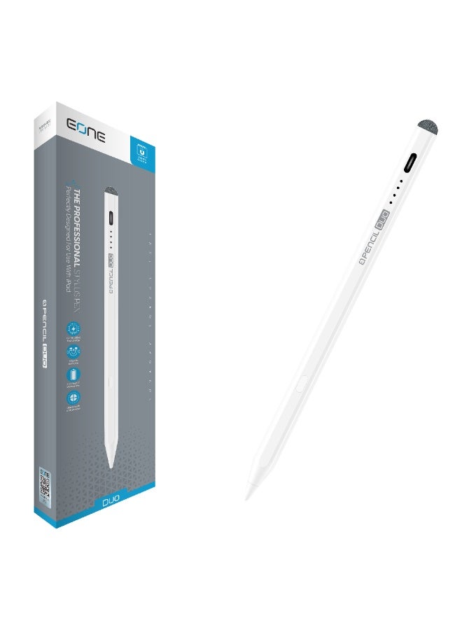 EONE Duo Smart Stylus for iPad, Fast USB-C Charging, Palm Rejection, Tilt Sensitivity, 11H Battery, Lightweight Aluminum Pencil for Drawing & Writing – White - Image 4
