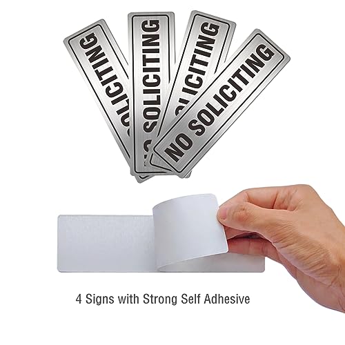 MongFun No Soliciting Sign for House Door 7.0" x 2.0" Signs for Business Home Office Wall with Strong Self Adhesive Aluminum Metal Signboard Keep Solicitors Away (4 Pack, Silver 7 x 2 inches) - Image 2