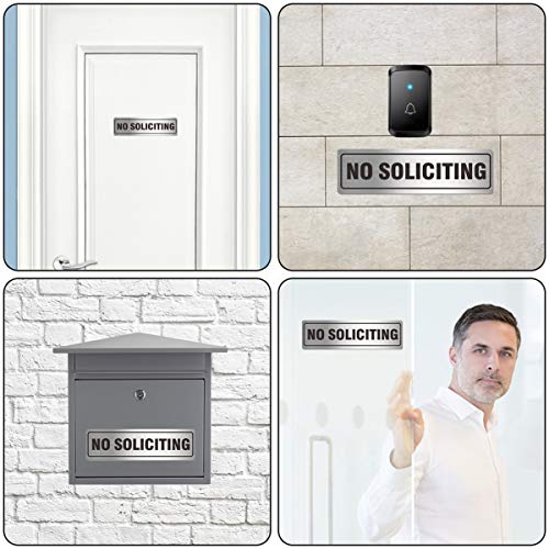 MongFun No Soliciting Sign for House Door 7.0" x 2.0" Signs for Business Home Office Wall with Strong Self Adhesive Aluminum Metal Signboard Keep Solicitors Away (4 Pack, Silver 7 x 2 inches) - Image 4