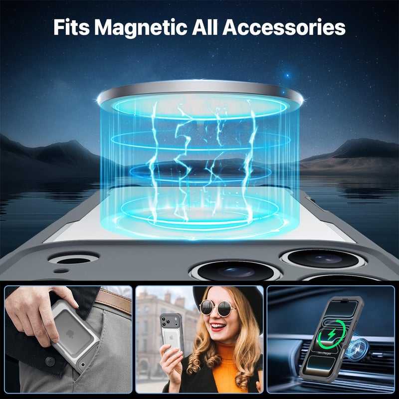 CENHUFO Magnetic Privacy for iPhone 17 Pro Max Case [Compatible with Magsafe] Full Body Phone Case Built-in 9H Tempered Glass Privacy Screen Protector, Camera Protection Shockproof Cover - Grey - Image 4