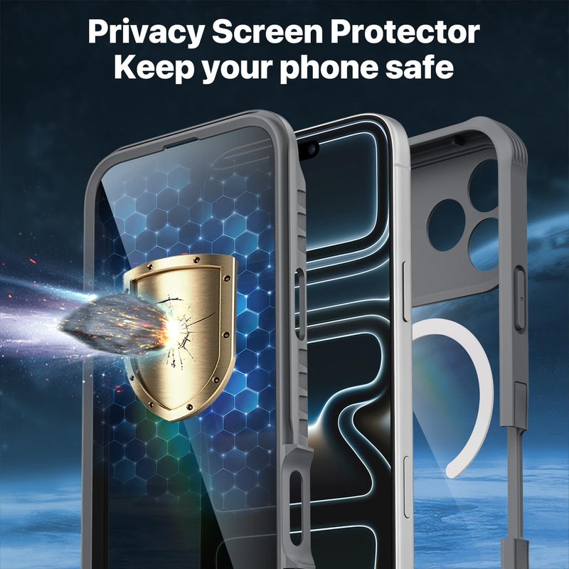 CENHUFO Magnetic Privacy for iPhone 17 Pro Max Case [Compatible with Magsafe] Full Body Phone Case Built-in 9H Tempered Glass Privacy Screen Protector, Camera Protection Shockproof Cover - Grey - Image 5
