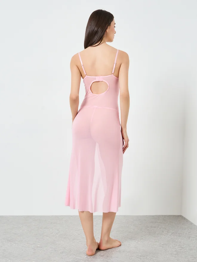 Styli pink Styli Pink Butterfly Patch Mesh Split Hem Babydoll with Brief for Women | Best Price UAE