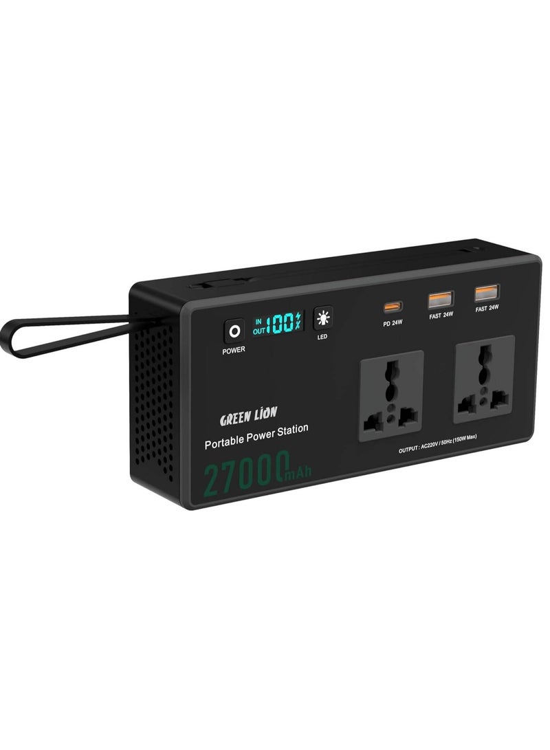 جرين ليون محطة طاقة Green Lion Volt Mate سعة 27000 مللي أمبير/ساعة، 60 واط، منفذا تيار متردد، منفذا USB-A/USB-C، كابل USB-C، مصباح يدوي ثنائي الوضع، سطوع 75 لومن، محطة طاقة لأجهزة متعددة، مروحة تبريد - Image 2