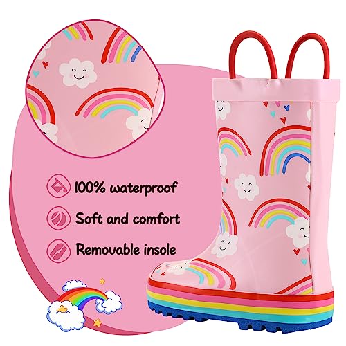 K KomForme Kids Rain Boots Waterproof Printed Rubber boots with Handles, Size 10 Toddler, Rainbow Cloud - Image 3