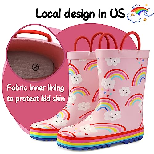 K KomForme Kids Rain Boots Waterproof Printed Rubber boots with Handles, Size 10 Toddler, Rainbow Cloud - Image 2