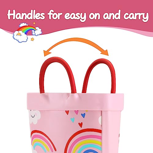 K KomForme Kids Rain Boots Waterproof Printed Rubber boots with Handles, Size 10 Toddler, Rainbow Cloud - Image 4