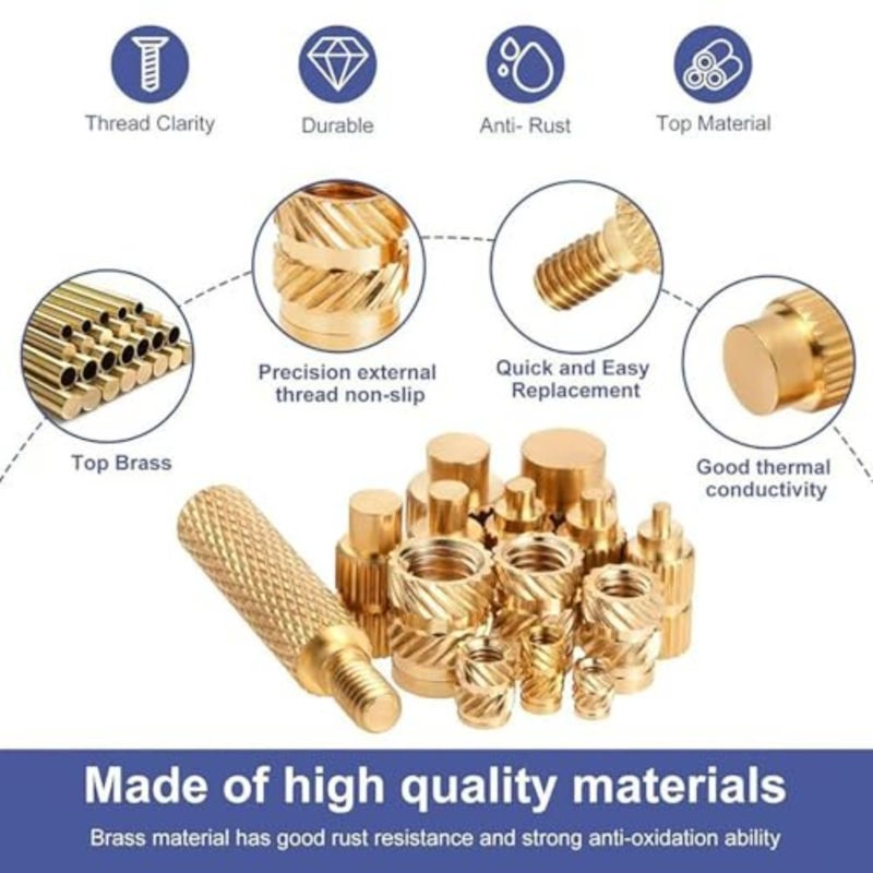 Pieces M2 M2.5 M3 M4 M5 M6 Threaded Inserts Assortment Kit for 3D Printing, Brass Knurled Nuts, Metric Heat Set Inserts for Plastic Components - Image 3