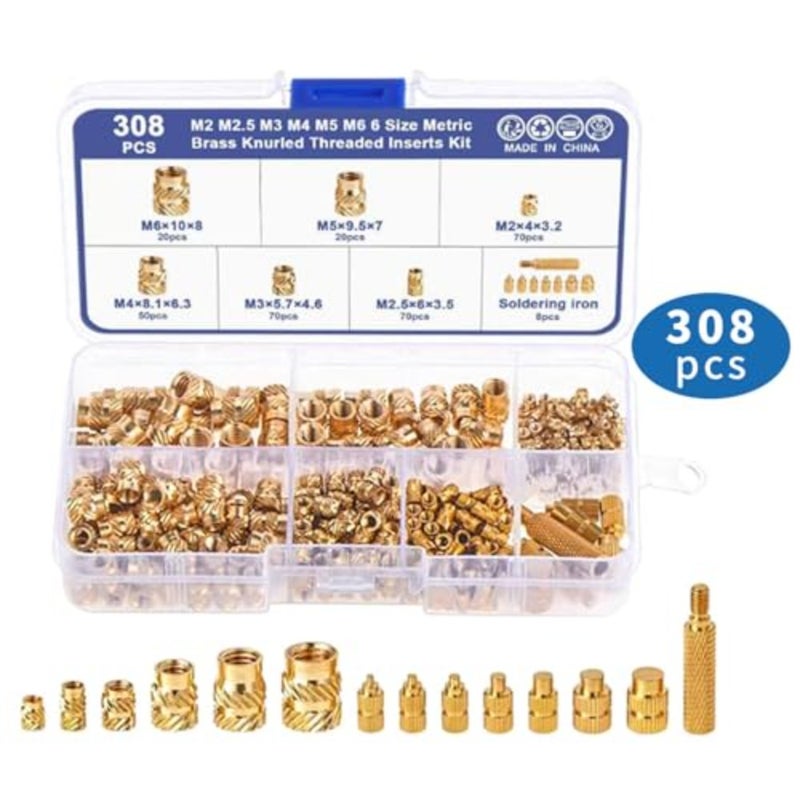 Pieces M2 M2.5 M3 M4 M5 M6 Threaded Inserts Assortment Kit for 3D Printing, Brass Knurled Nuts, Metric Heat Set Inserts for Plastic Components - Image 5