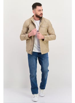 GEOX Men Brand Logo Windbreaker Jacket, Beige  - Image 3