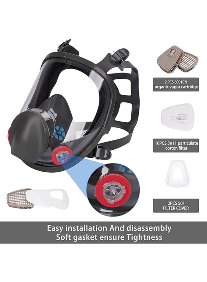 جهاز تنفس كامل الوجه قابل لإعادة الاستخدام، قناع واقٍ ضد الغازات السامة والأبخرة العضوية، قناع مضاد للضباب والغبار، مناسب لحماية العمل في الطلاء والتلميع الميكانيكي وقطع الأشجار واللحام وغيرها من العمليات. - Image 2