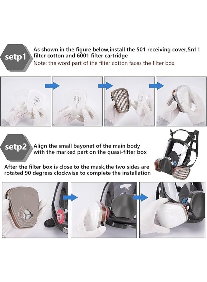 جهاز تنفس كامل الوجه قابل لإعادة الاستخدام، قناع واقٍ ضد الغازات السامة والأبخرة العضوية، قناع مضاد للضباب والغبار، مناسب لحماية العمل في الطلاء والتلميع الميكانيكي وقطع الأشجار واللحام وغيرها من العمليات. - Image 4