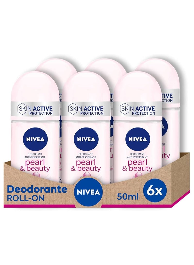 Nivea Antiperspirant Roll-on for Women, Pearl & Beauty Pearl Extracts 50ml (Pack of 6)  - Image 1
