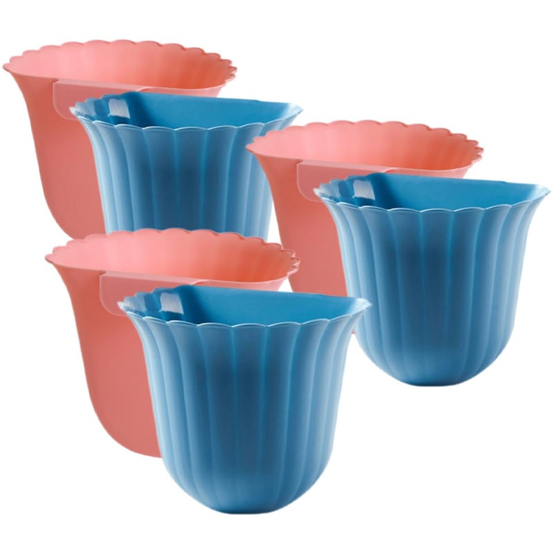 Wall-Mounted Flower Shape Kitchen Waste Bin 6pcs Small Hanging Trash Cans for Cupboard Door Home Cabinet Kitchen Compost Garbage Container Blue and Pink - Image 1